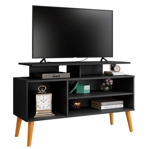 Rack Bancada para Tv de até 42" 2 Prateleiras Lynne Preto/canela