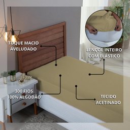 Lençol Cama Solteiro 100% Algodão com Elástico Percal 300 Fios Hotel Pousada:avela - 4