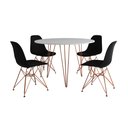 Ver imagem 2 de Mesa de Jantar Redonda 90cm Branca Clips 3 Pés com 4 Cadeiras Eames Eiffel Pretas Base Cobre
