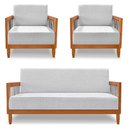 Ver imagem 1 de Kit 2 Poltronas e Sofá Living 2 Lugares Marilia 1,60m Linho Base em Madeira Castanho - Pallazio Cor