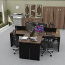 Ver imagem 5 de Estação de Trabalho com 4 Escrivaninhas em L Office Preto/Nogal