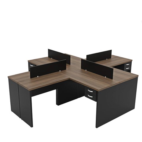 Estação de Trabalho com 4 Escrivaninhas em L Office Preto/Nogal