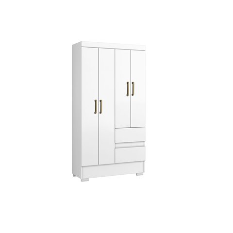 Guarda Roupa Solteiro Compacto 4 Portas 2 Gavetas - Branco