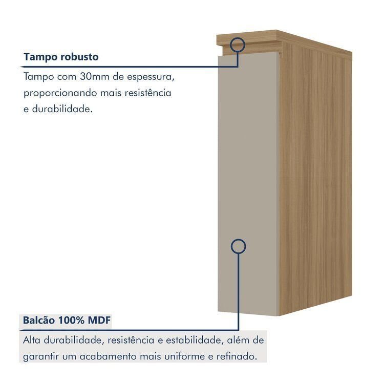 Balcão Porta Tempero Rainha 100% MDF 20cm Nesher Cinza/Nature