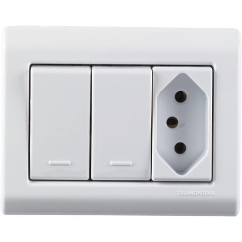 Caixa de Sobrepor com 2 Interruptores Simples 10 a 250 V e 1 Tomada 2P+T 10 a 250 V Tramontina