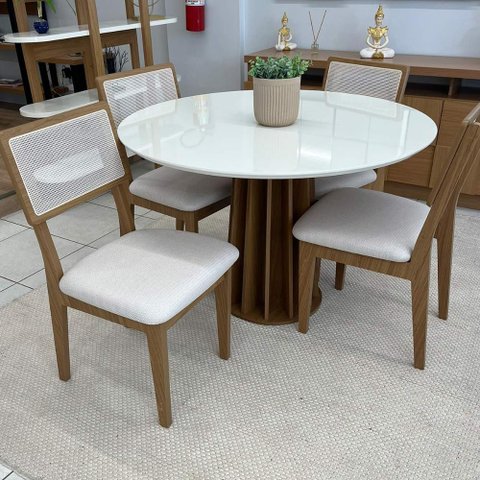 Conjunto Mesa de Jantar Mdf 1,15m + 4 Cadeiras em Tela