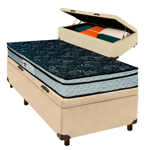 Cama Box Bau Blindado Solteiro + Colchão D28 Conforto Paropas