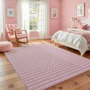 Ver imagem 2 de Tapete Sala Quarto Infantil 2,00 x 1,40m Rosa Chevron Artesanal Antiderrapante Moderno Rústico