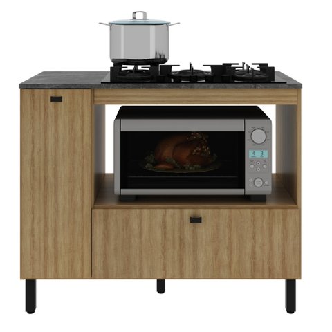 Balcão Cooktop Nicho Forno 2 Portas Amêndoa