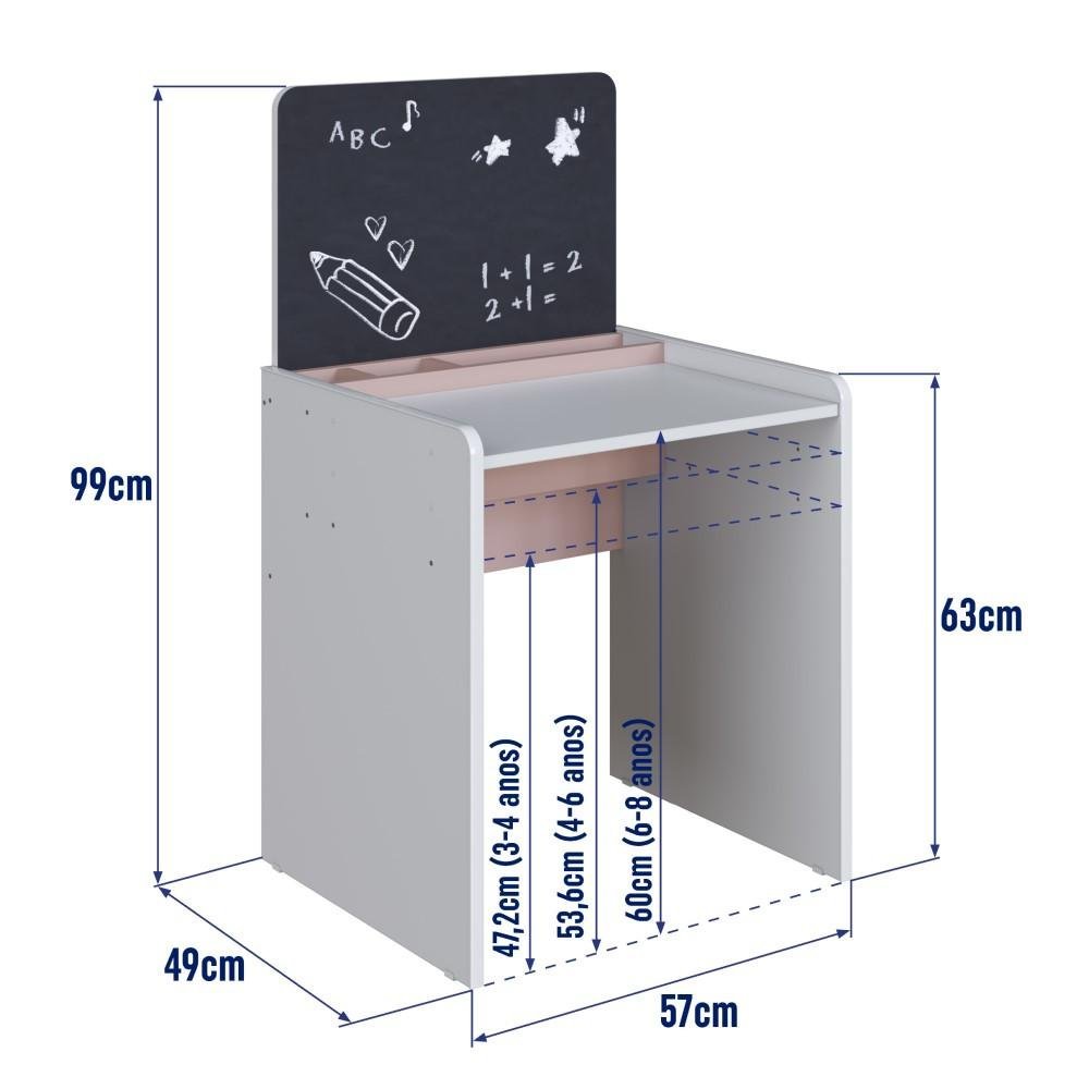Mesinha Infantil com Lousa e Cadeira Lpt001 Linha Le Petit Completa Móveis - Branco/rosa - 4