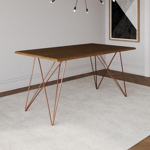 Mesa de Jantar Trama Plus Base Cobre com Tampo Amêndoa 150 x 90 - Asturias - Cor: Marrom
