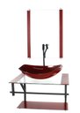 Ver imagem 1 de GABINETE DE VIDRO PARA BANHEIRO 60CM AP CUBA OVAL CHANFRADA VERMELHO CEREJA COM TORNEIRA PRETA