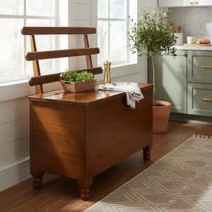 Caixa de Lenha com Encosto em Madeira Maciça Imbuia