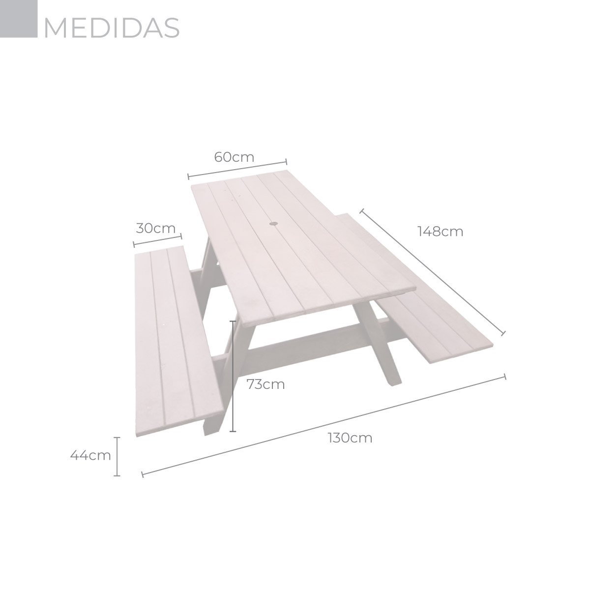 Mesa de Piquenique em Madeira Plástica Maciça Marrom com Furo para Guarda-sol 100% Reciclada 1,48m / - 2