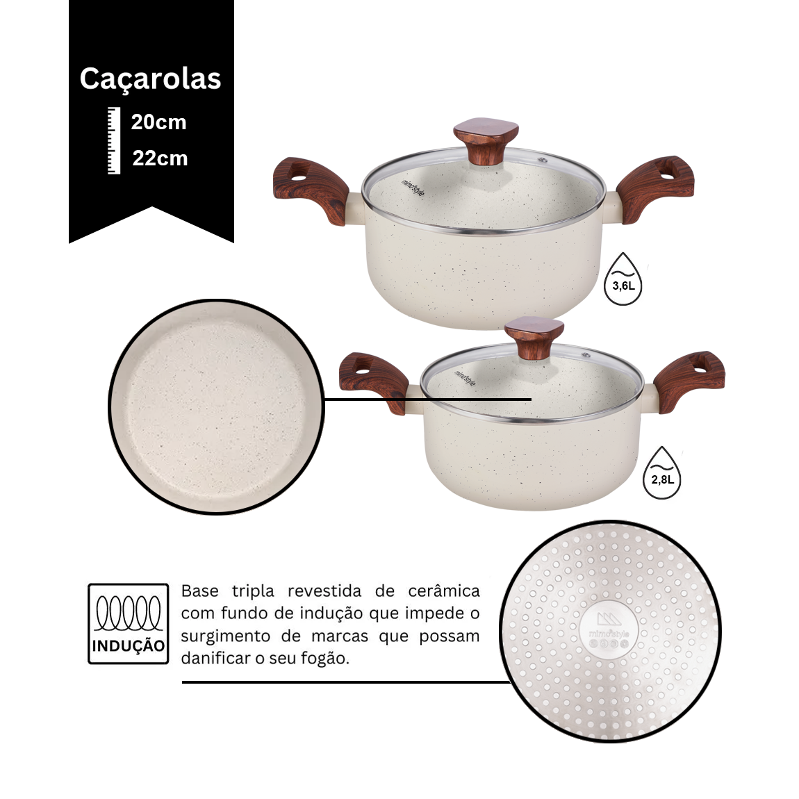 Jogo de Panela Ceramica Antiaderente Indução Mimo Style Pratic Cook Mármol 10 Peças Panelas e Utensí - 4