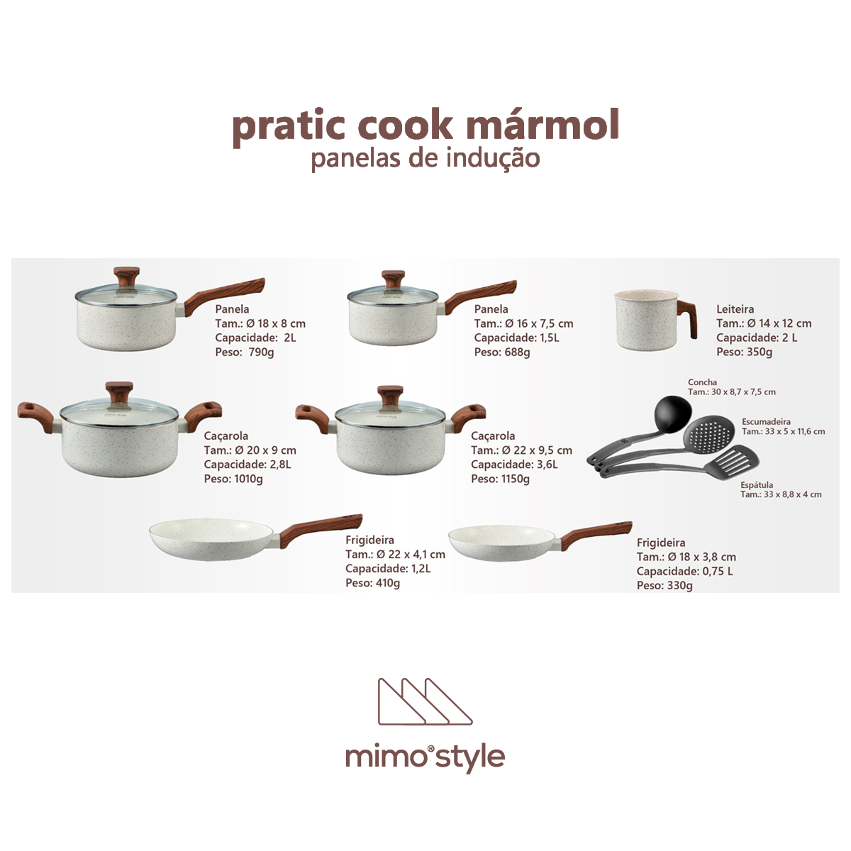 Jogo de Panela Ceramica Antiaderente Indução Mimo Style Pratic Cook Mármol 10 Peças Panelas e Utensí - 8