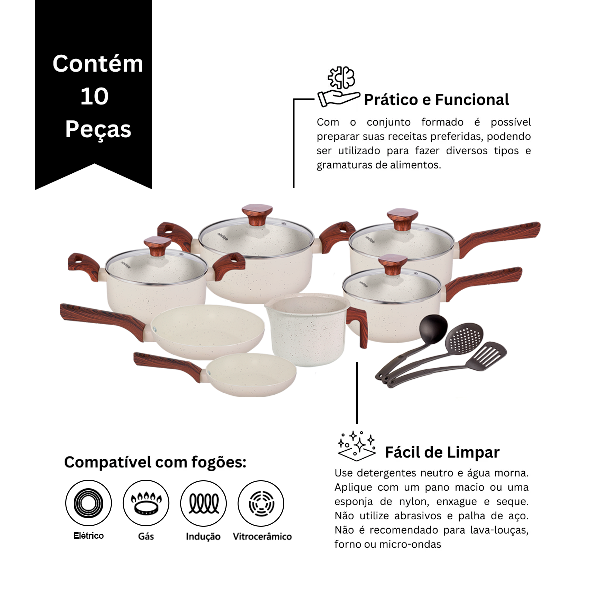 Jogo de Panela Ceramica Antiaderente Indução Mimo Style Pratic Cook Mármol 10 Peças Panelas e Utensí - 2