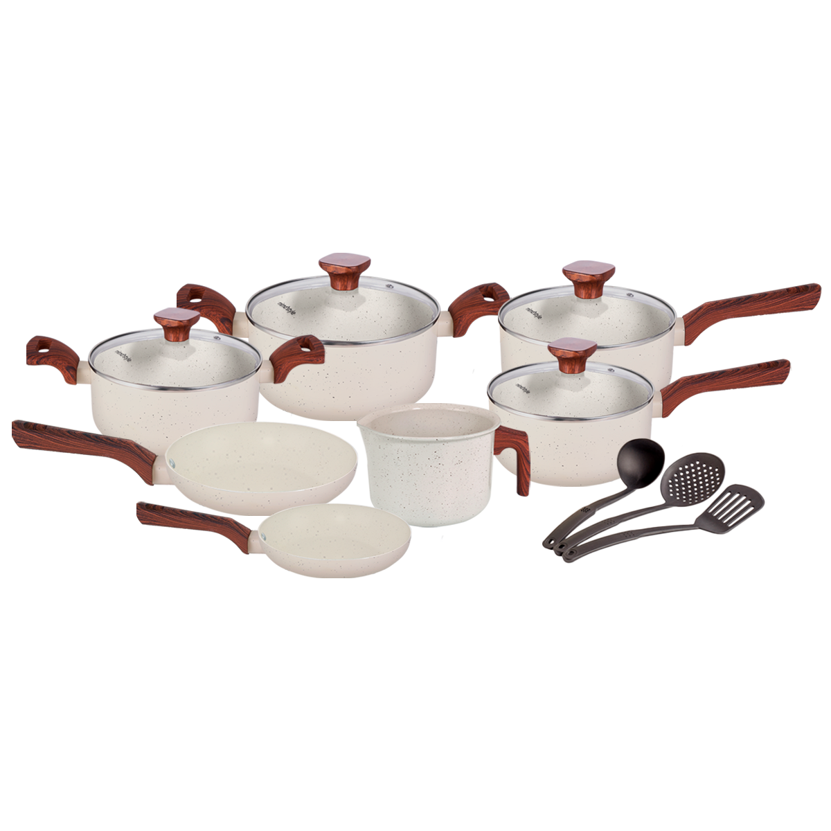 Jogo de Panela Ceramica Antiaderente Indução Mimo Style Pratic Cook Mármol 10 Peças Panelas e Utensí