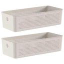 Ver imagem 1 de Kit 2 Cestos Organizadores 34x15x9cm Flow Bege Caixa 4,5l Lavanderia Banheiro