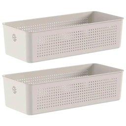 Kit 2 Cestos Organizadores 34x15x9cm Flow Bege Caixa 4,5l Lavanderia Banheiro - 1