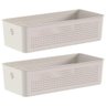 Kit 2 Cestos Organizadores 34x15x9cm Flow Bege Caixa 4,5l Lavanderia Banheiro - 1