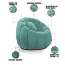 Ver imagem 4 de Sofá 2 Lugares com Puff e Poltrona Giratória Orgânica Cloud Bouclê Azul Turquesa E03 - D’Rossi