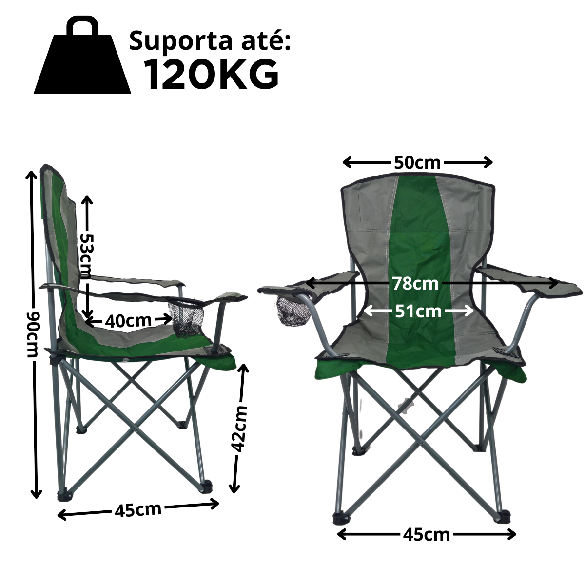 Cadeira para Camping Dobravel Portatil Voyager 120kg Vde/cza Lu0097_vd - 5