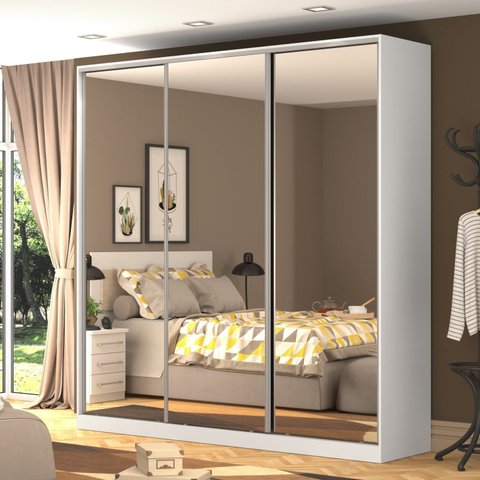Guarda-Roupa 3 Portas de Correr 3 com Espelho 3 Gavetas Lumina Branco