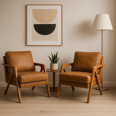 Kit 2 Poltronas Decorativas Corino Marrom Mona 65cm