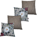 Ver imagem 1 de Kit 4 Almofadas Cheias Impermeável Estampa Digital 100% Algodão Flor Branca e Marrom Riscado 43CMX43