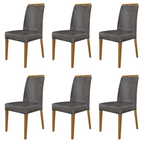 Kit 6 Cadeiras de Jantar Estofadas Madeira Maciça Multimóveis Cr15022 Madeirado/cinza