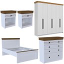 Ver imagem 2 de Conjunto para Quarto de Casal Completo England Moderno em MDF Branco/Freijó