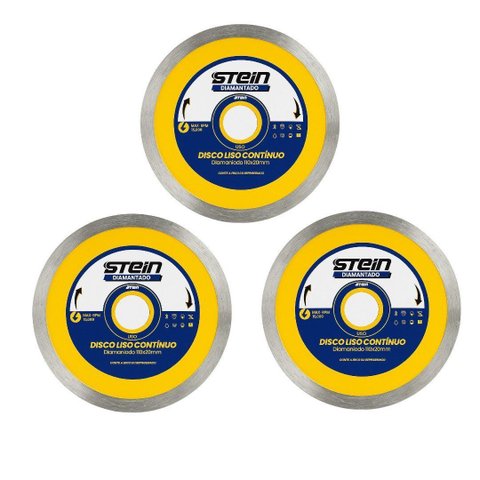 3 Peças Disco Diamantado Corte Seco 110mm Liso Stein