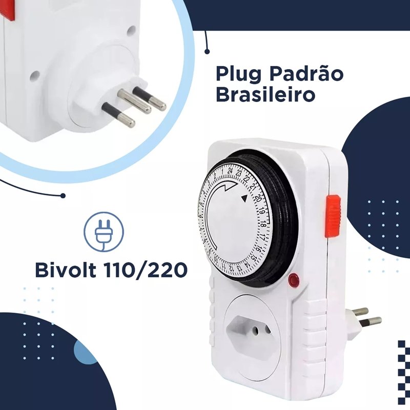 Temporizador de Tomada Timer Mecânico Analógico Bivolt 110v/220v - 3