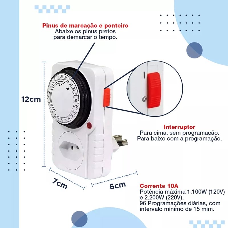 Temporizador de Tomada Timer Mecânico Analógico Bivolt 110v/220v - 6