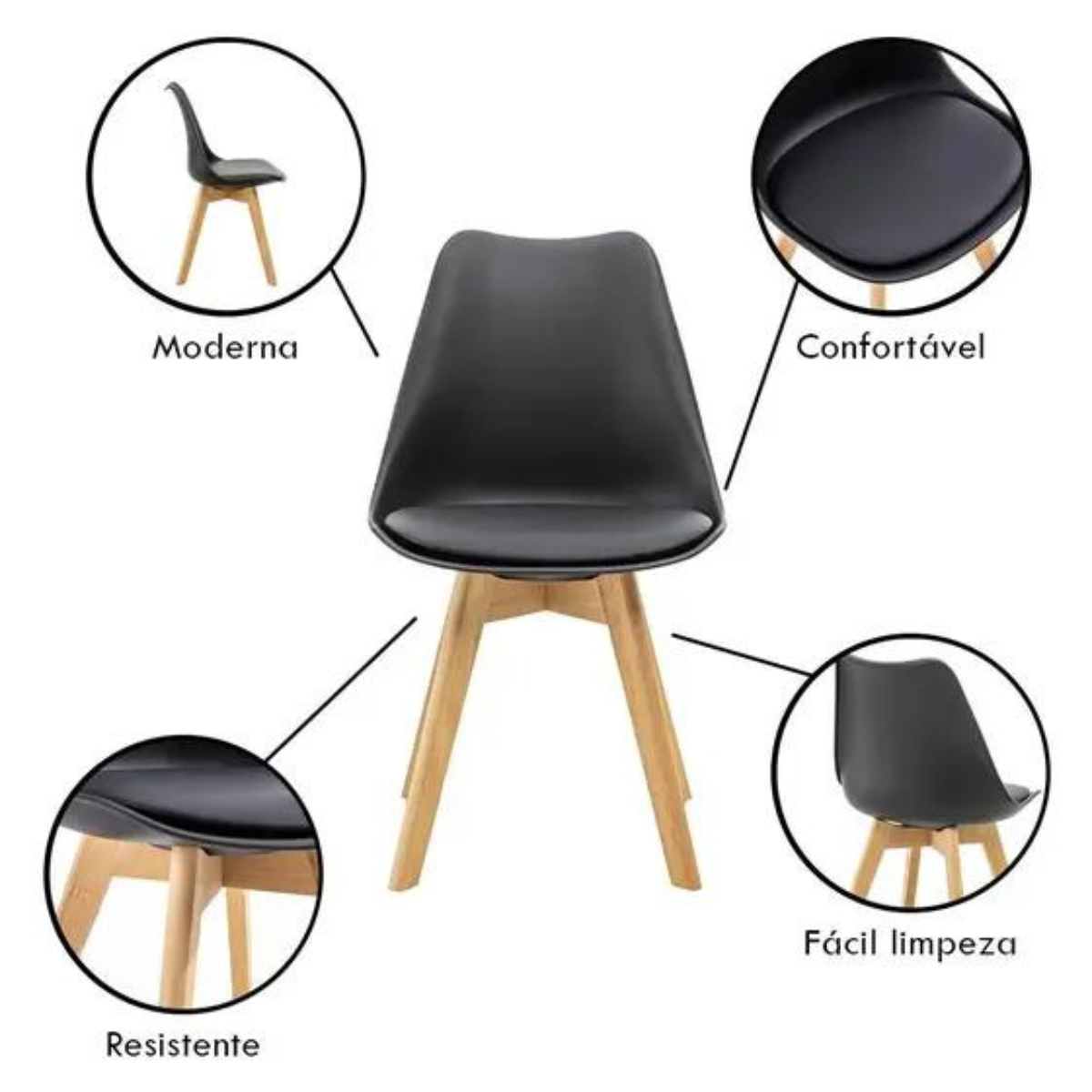 Mesa Eiffel Eames 90cm com Cadeiras Leda Estofada 4 Unidades - 5