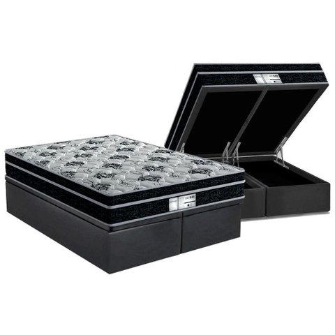 Cama Box Baú Queen: Colchão Molas Probel Prolastic ProDormir Born + Base CRC Suede Gray(158x198)