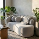 Ver imagem 1 de Sofá Curvo 3LUGARES Orgânico Recepção Estar Confortável Serena Boucle Cinza Claro- Montanari'S Decor