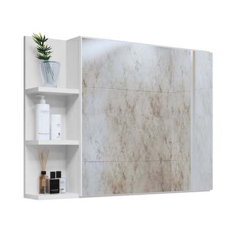 Espelheira Suspensa Armarinho de Banheiro Closet com Porta Prateleiras Nicho Organizador Iris Branco