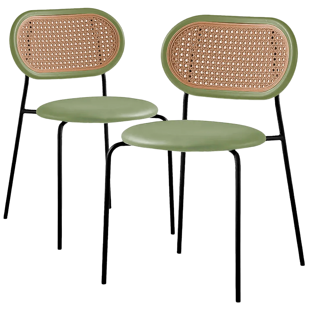 Ver imagem 1 de Kit 2 Cadeiras Jantar Velvet Encosto Rattan Estofado Verde