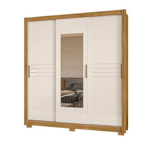 Guarda Roupa 3 Portas Deslizantes com Espelho Canadá Freijo Off White 987032 Moval