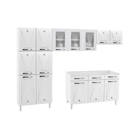 Cozinha Completa 14 Portas 2 Gavetas 3 Vidros Star New 