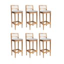 Ver imagem 1 de Kit 6 Banquetas Madeira Mel para Cozinha com Encosto Palha Indiana Linho Prata