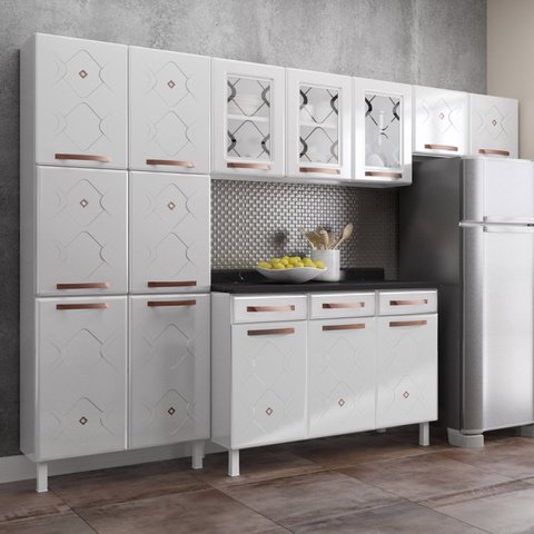 Cozinha Completa 14 Portas 2 Gavetas 3 Vidros Mirage New 