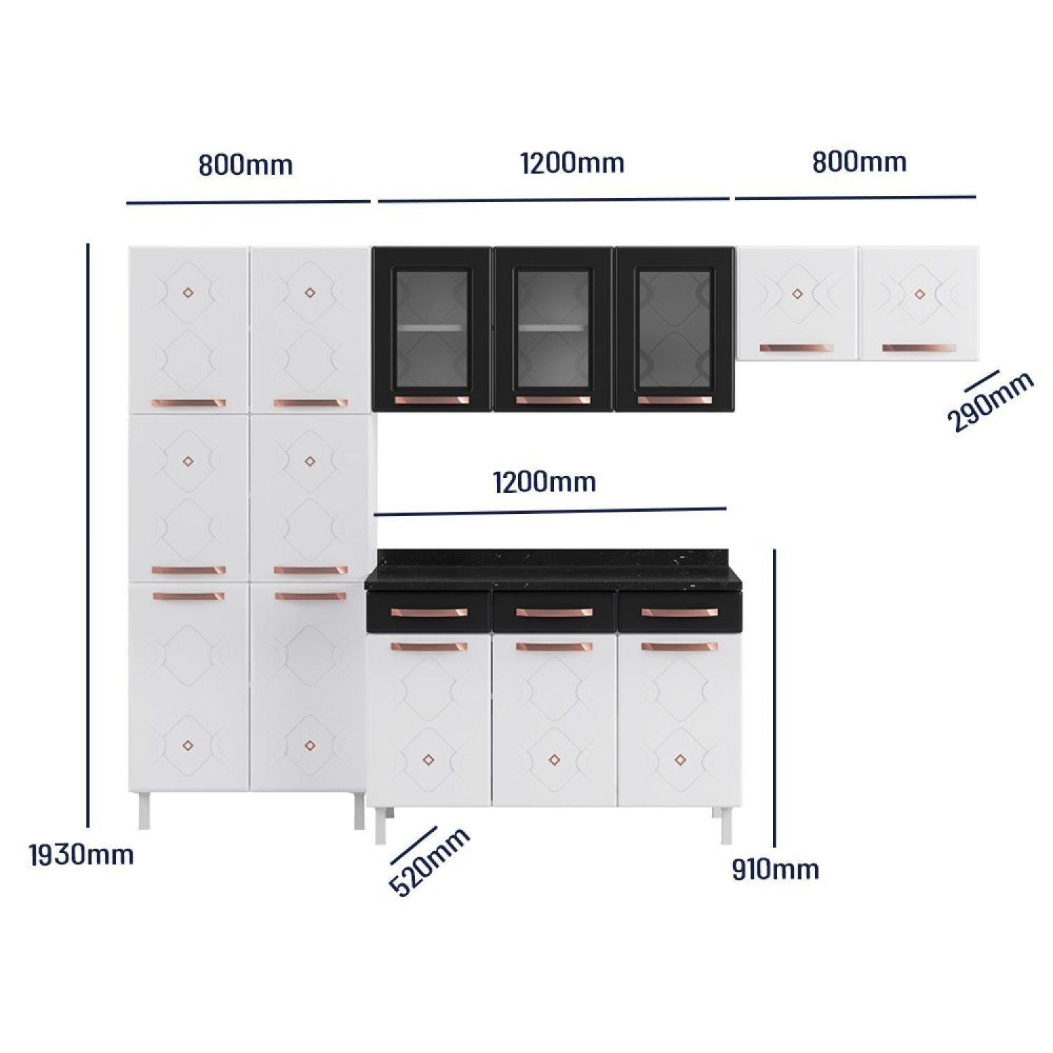 Cozinha Completa 14 Portas 2 Gavetas 3 Vidros Mirage New  - 3