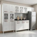Ver imagem 1 de Cozinha Completa Modulada de Aço 4 Peças Decoradas com Paneleiro e Balcão com Tampo New Yescasa Branco