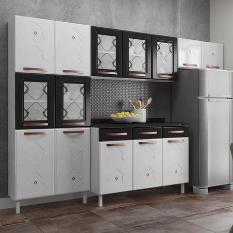 Cozinha Completa 14 Portas 3 Gavetas 5 Vidros Mirage New 