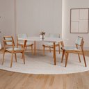 Ver imagem 1 de Sala de Jantar Mesa Malta 120cm Tampo Laqueado com Vidro Canto Moeda e 4 Cadeiras Eva