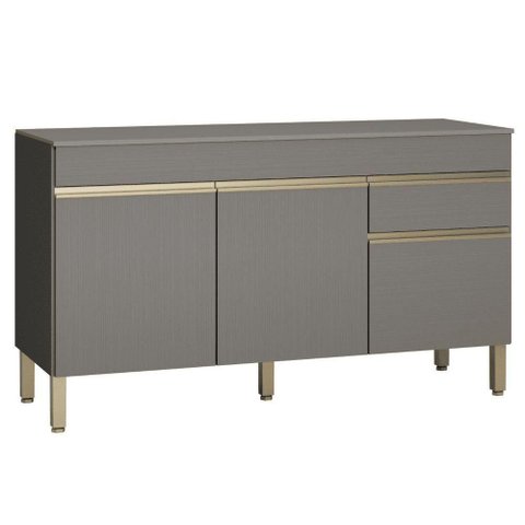 Balcão de Cozinha Line 3 Portas 1 Gaveta Mdp 150cm Cinza Kit's Paraná