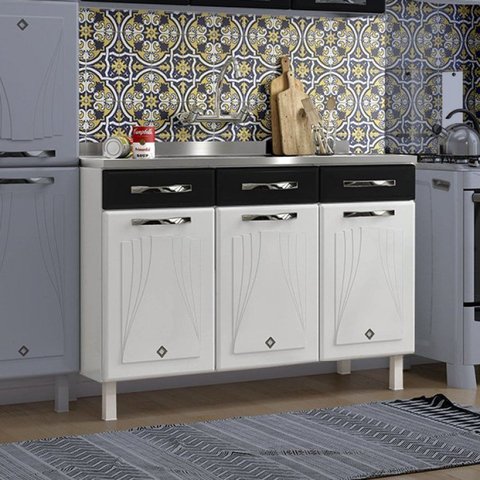 Balcão de Cozinha Aço Triplo Star New Telasul Branco/Preto